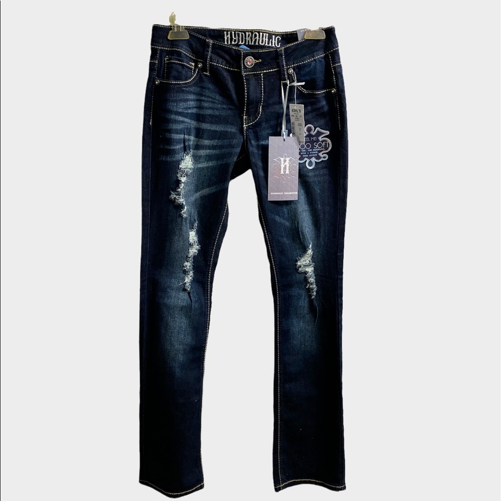 Hydraulic Lola curvy micro distressed bootcut jeans.